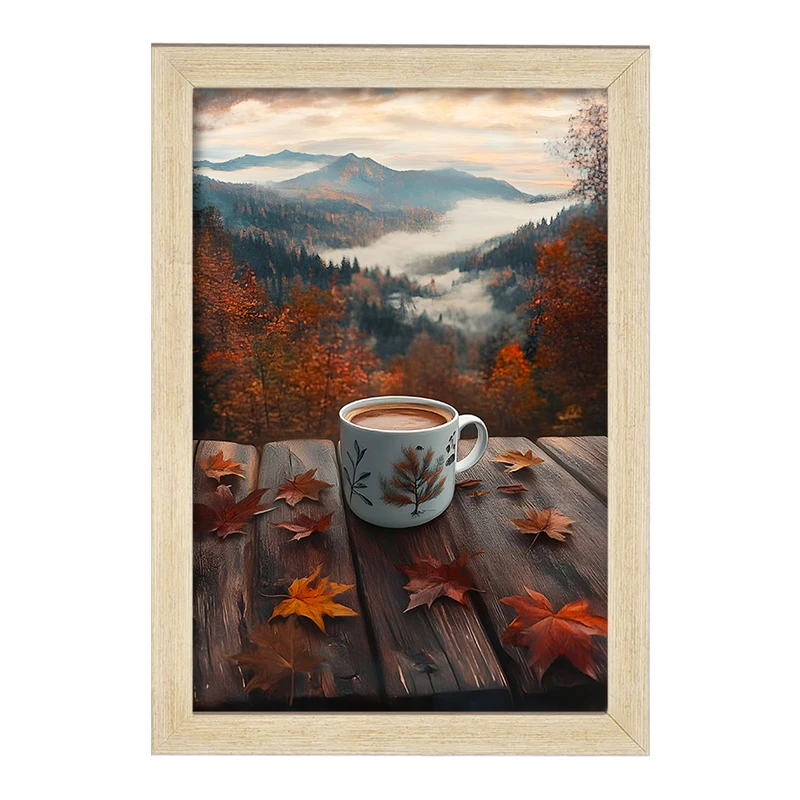 تابلو خندالو مدل فنجان قهوه و جنگل کد F7366