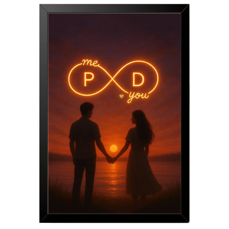 تابلو بکلیت طرح عاشقانه بی‌نهایت حروف P و D مدل B-pe130118 فریم مشکی