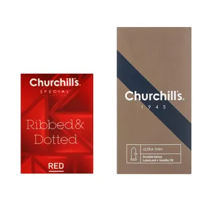 کاندوم چرچیلز مدل Ultra Thin Double Delay بسته 12 عددی به همراه کاندوم چرچیلز مدل Hot Gel بسته 3 عددی