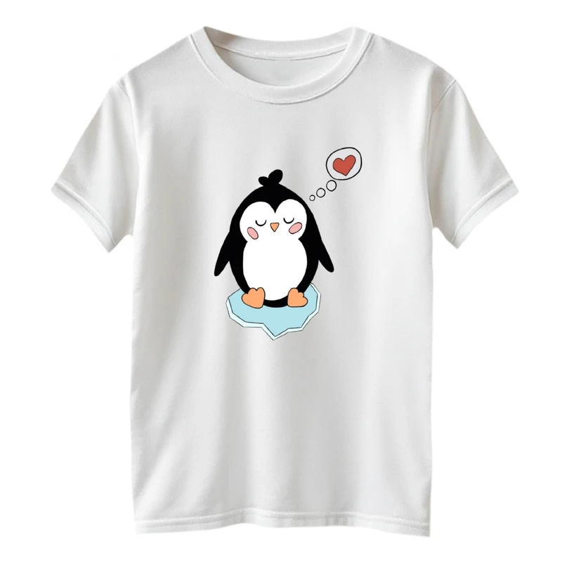 تی شرت آستین کوتاه بچگانه مدل پنگوئن و قلب