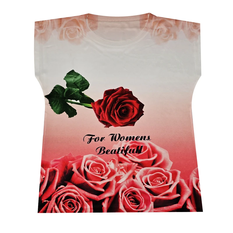 تی‌شرت آستین تا روی شانه زنانه مدل گل رز کد RS