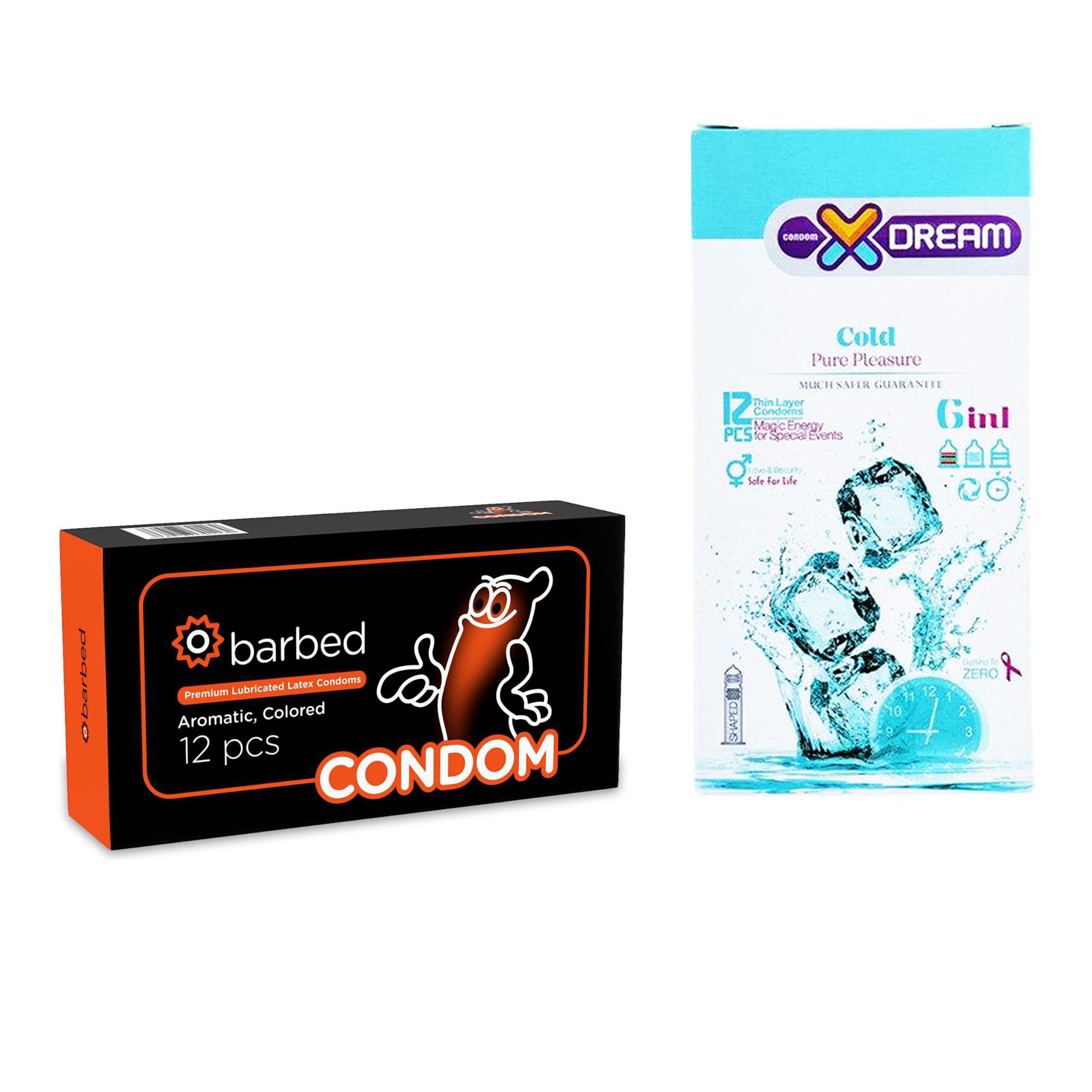 کاندوم ایکس دریم مدل Cold بسته 12 عددی به همراه کاندوم کاندوم مدل Barbed بسته 12 عددی