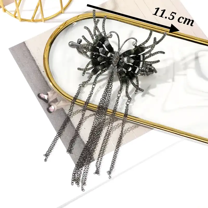 گیره مو زنانه مدل چفتی پروانه مشکی ققنوس آویزدار کد brg 666