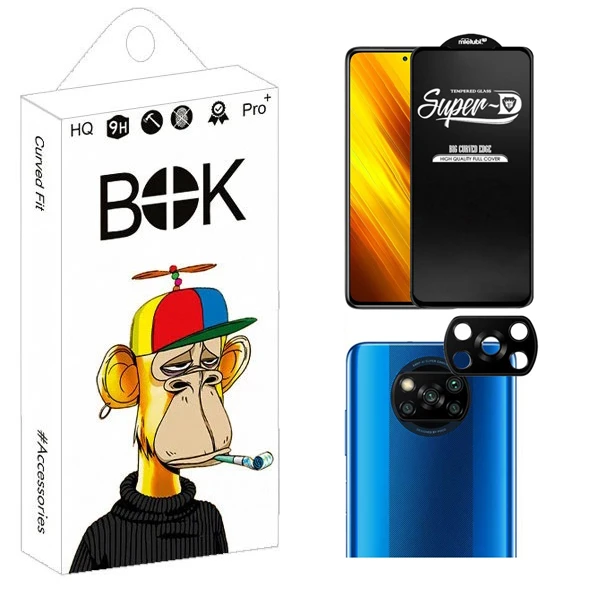 محافظ صفحه نمایش بوک مدل Clear SuperD مناسب برای گوشی موبایل شیائومی Poco X3 / X3 Pro به همراه محافظ لنز دوربین