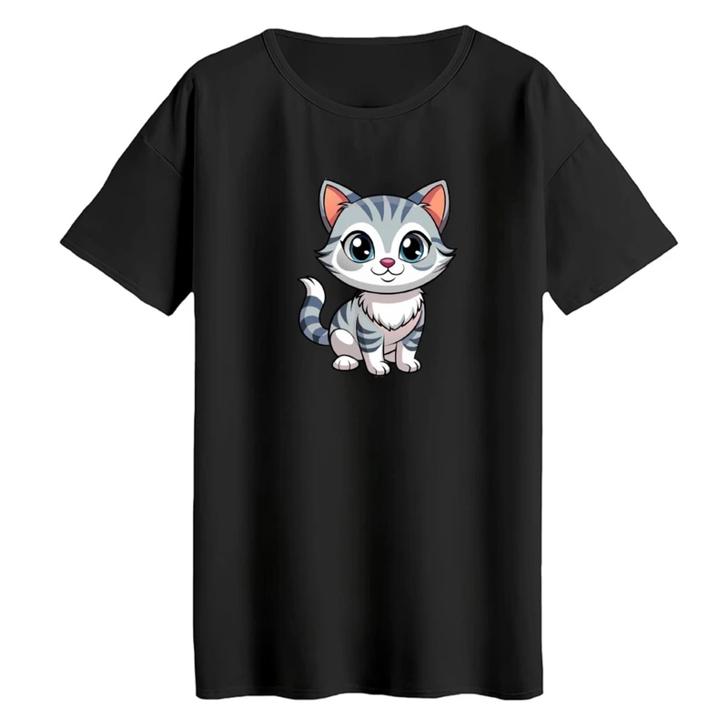 تی‌شرت لانگ آستین کوتاه زنانه مدل گربه کد01