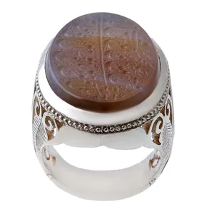 انگشتر نقره مردانه  بازرگانی میلادی مدل عقیق جزع یمنی کهنه رکاب دستساز کد AM_1066