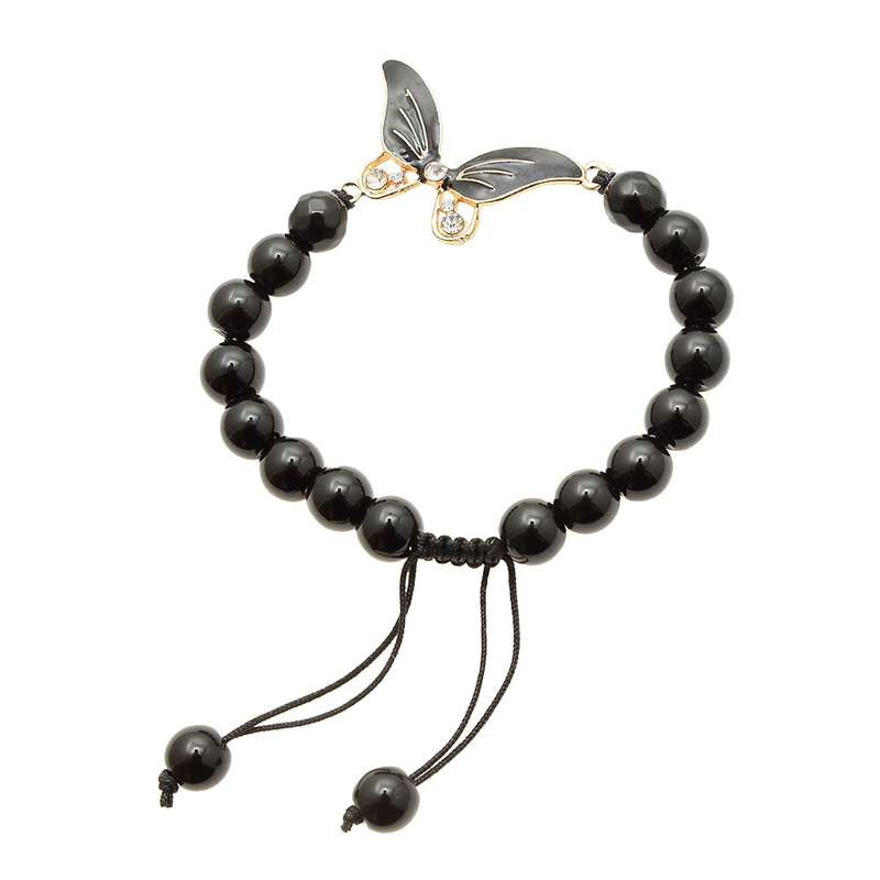 دستبند دخترانه دلنار گالری مدل پروانه نگین دار و سنگ جید