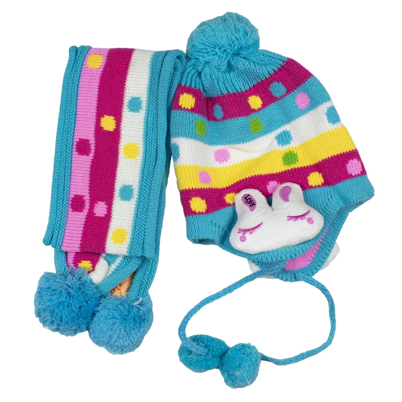 ست کلاه و شال گردن بافتنی دخترانه مدل hd001