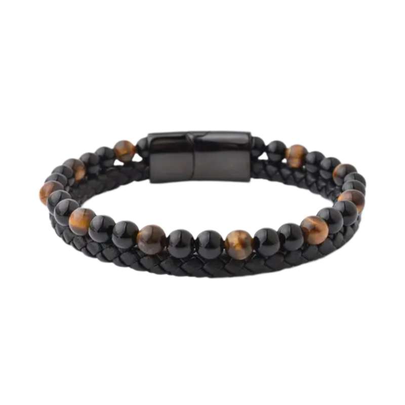 دستبند مردانه مدل چرمی چشم ببر کد 3066