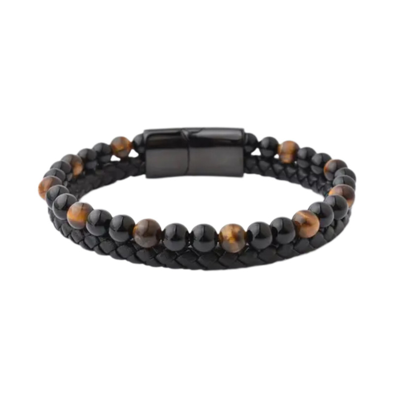 دستبند مردانه مدل چرمی چشم ببر کد 3066