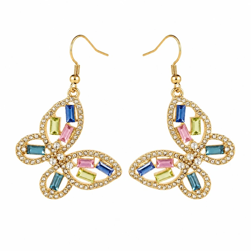 گوشواره آویز زنانه طرح پروانه مدل Rainbow Butterfly