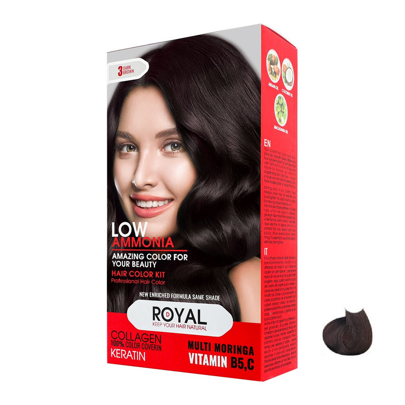 کیت رنگ مو رویال شماره 3 حجم 100 میلی لیتر رنگ قهوه ای تیره