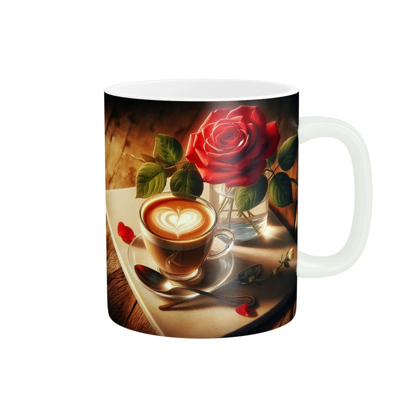 ماگ پاد آفرین طرح فنجون قهوه و گل رز کد 1034