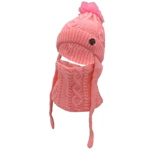 ست کلاه و شال گردن بافتنی بچگانه سام مدل 137 رنگ صورتی