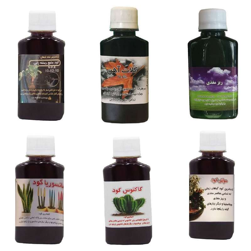 کود مایع فسفر ریشه زایی 10-52-10 و کلات آهن و ریز مغذی و کود سانسوریا و کود کاکتوس و مولتی کود مدل life drop حجم 120 میلی لیتر