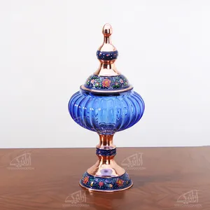شکلات خوری پایه دار‏ مس و پرداز‏  ‏‏رنگ ‏آبی‏ طرح ‏آبگینه‏ مدل 1001200035