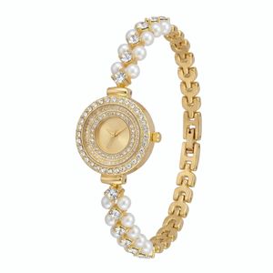 ساعت مچی عقربه‌ای کوارتز زنانه مدل لوکس بند دستبندی مرواریدی نگین دار کد A5