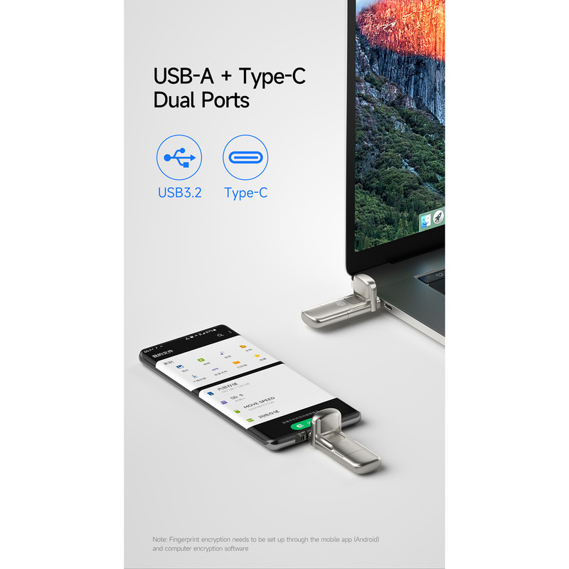 اس اس دی اکسترنال موو اسپید مدل FINGERPRINT SMD USB3.2 Type-C Flash ظرفیت 512 گیگابایت
