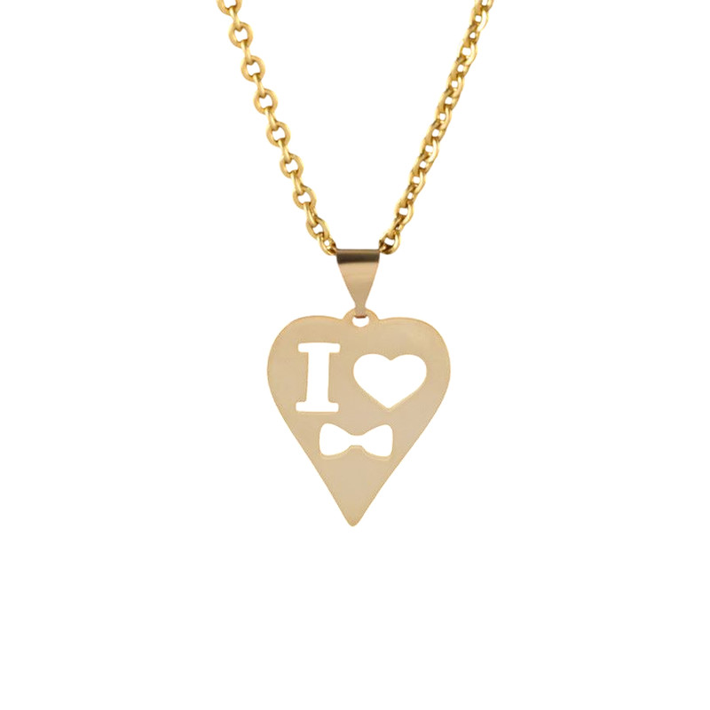 گردنبند طلا 18 عیار زنانه با زنجیر حلقهای (فلامینگو) گالری قو طلایی مدل لاو یو قلب و پاپیون