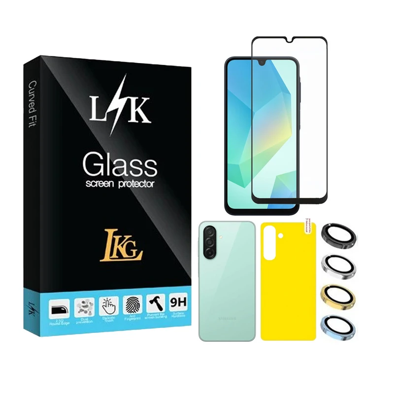 محافظ صفحه نمایش فول ال کا جی مدل LKK مناسب برای گوشی موبایل سامسونگ Galaxy A16 5G به همراه محافظ پشت گوشی و محافظ لنز