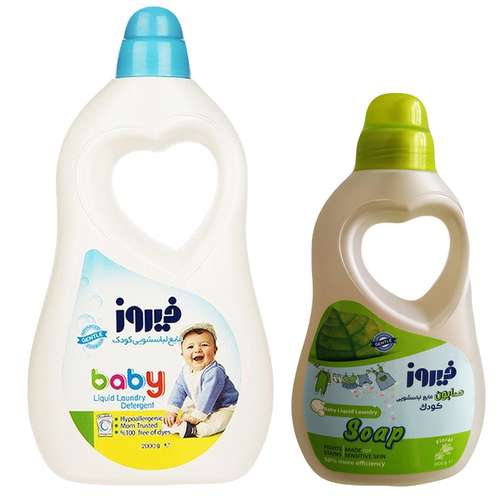 مایع لباسشویی کودک فیروز مدل بهاری وزن 2000 گرم و صابون مایع فیروز وزن 950 گرم