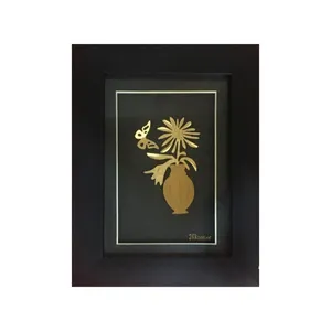 تابلو طلاکوب طرح گل داوودی و پروانه کد 13x18