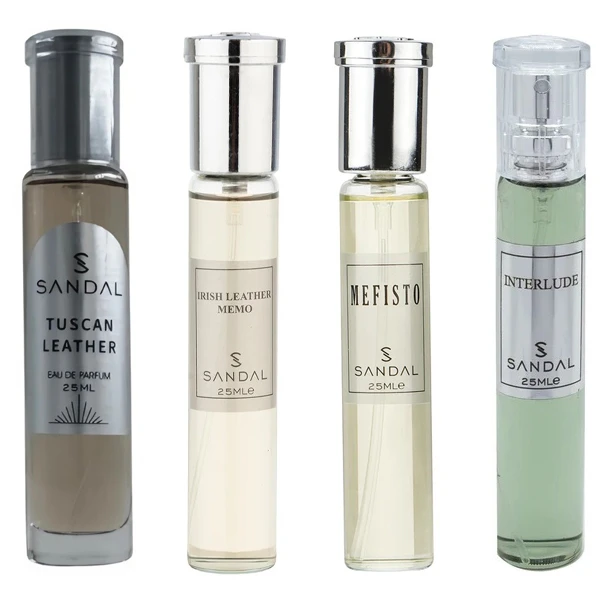 ست عطر جیبی مردانه صندل مدل توسکان لدر-آیریش لدر-مفیستو-اینترلود با رایحه تلخ حجم 25 میلی‌لیتر مجموغه 4 عددی