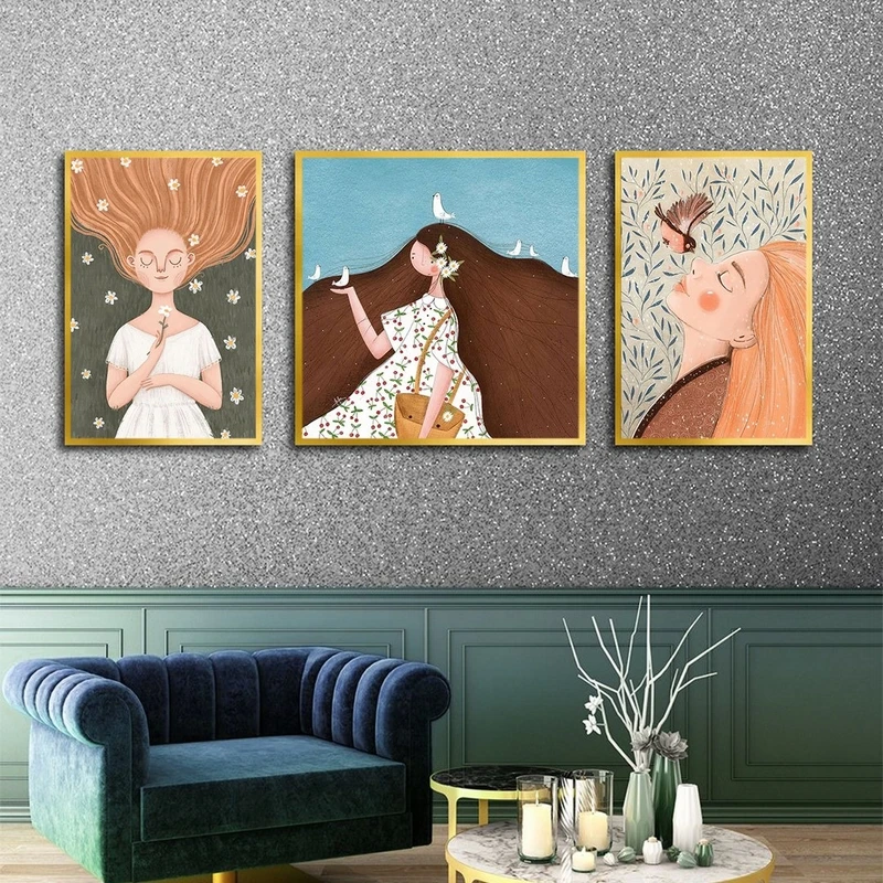 تابلو بکلیت طرح نقاشی فانتزی و چهره مدل T-2639 مجموعه 3 عددی