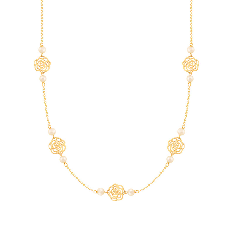 گردنبند طلا 18 عیار زنانه پرسته مدل گل رز و مروارید