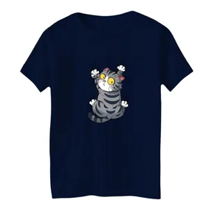 تی شرت آستین کوتاه یقه گرد بچگانه مدل گربه آویزان