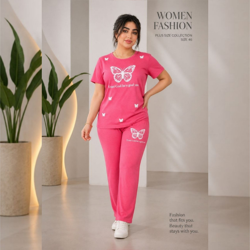 ست تی‌شرت آستین کوتاه و شلوار راحتی زنانه مدل پروانه ای