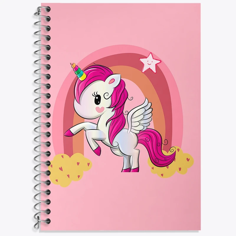 دفتر زبان 50 برگ خندالو مدل سه خط طرح اسب تک شاخ کد N11