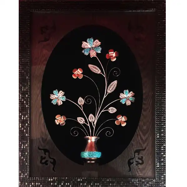 تابلو مس و فیروزه طرح گلدان کد ZH285.4