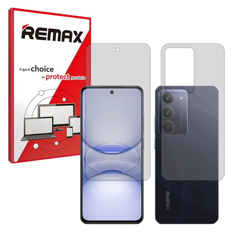 محافظ صفحه نمایش شفاف ریمکس مدل هیدروژلی مناسب برای گوشی موبایل ریلمی C75x به همراه محافظ پشت صفحه