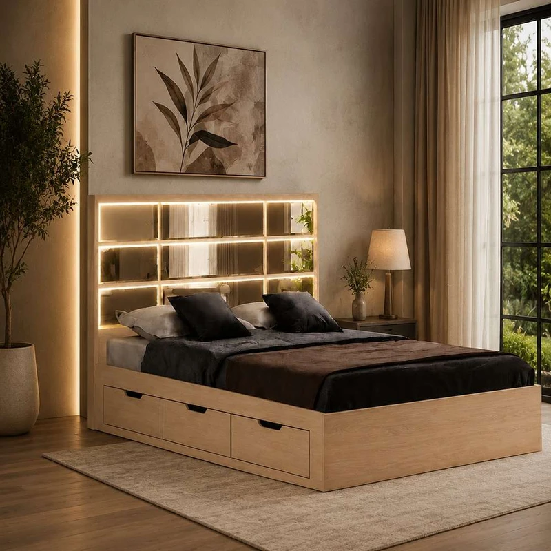 تخت‌خواب ملامینه یک نفره تخت خواب توپولون مدل آینه شیار سایز ۹۰ * 200 سانتی‌متر