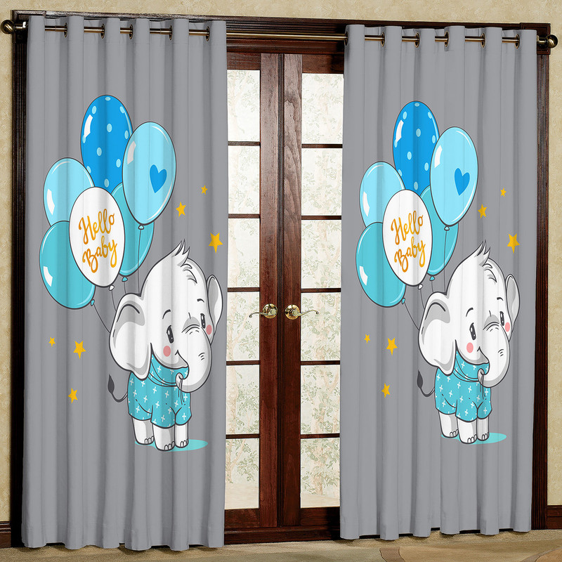 پرده کودک مدل مخمل پانچی طرح بچه فیل کد 4269T2 سایز 200x140 سانتی متر