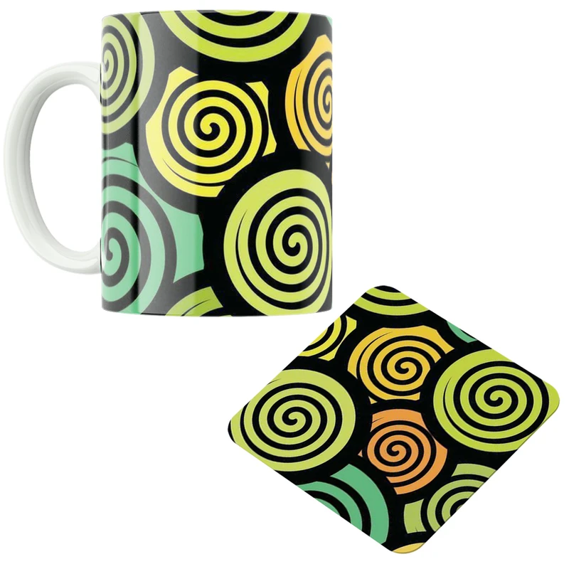 ماگ مدل دایره ها کد DKC588 به همراه زیر لیوانی