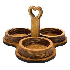 اردوخوری مدل چوبی دسته قلبی کد OD23 مجموعه 3 عددی به همراه سینی