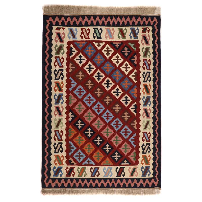 گلیم دستبافت یک و نیم متری طرح قشقایی کد140614