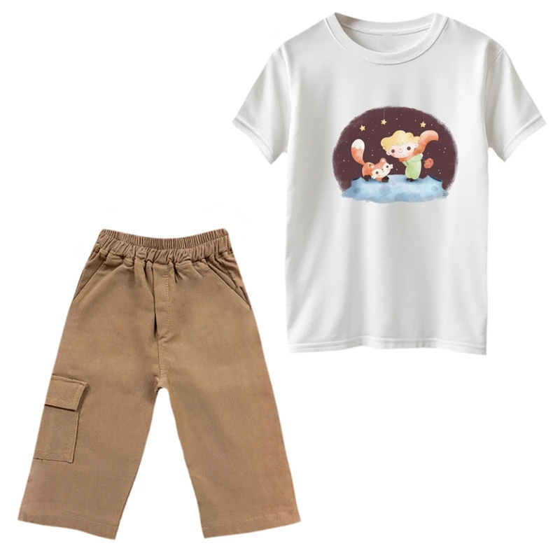 ست تی‌شرت و شلوارک پسرانه مدل شازده کوچولو شب رنگ سفید