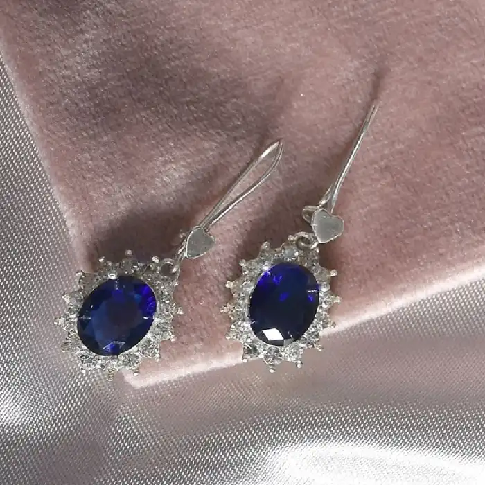 گوشواره نقره زنانه مدل سنگ یاقوت کبود کد 23