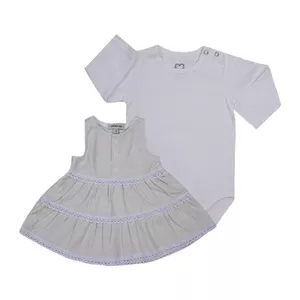 ست پیراهن و بادی نوزادی آدمک مدل چیندار کد 127100 رنگ سفید
