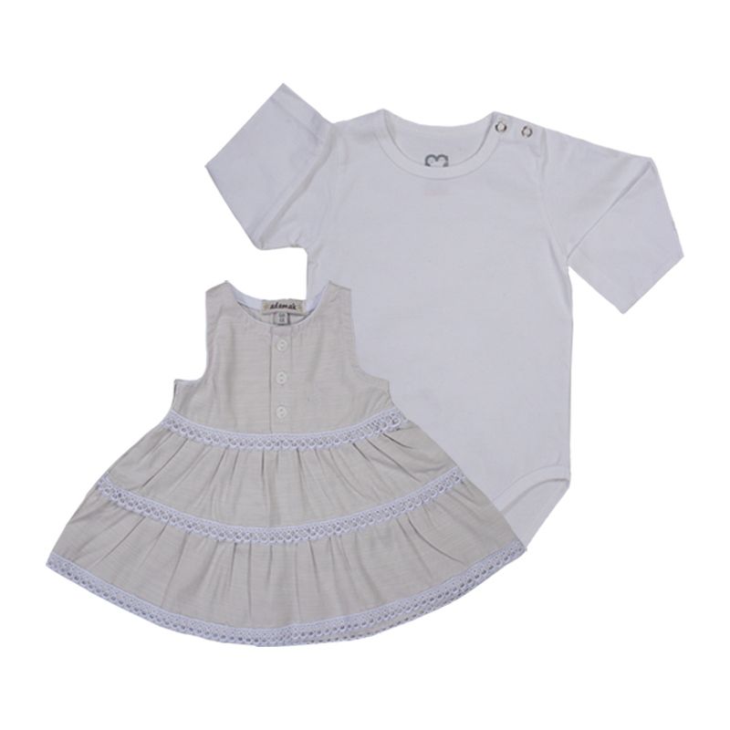 ست پیراهن و بادی نوزادی آدمک مدل چیندار کد 127100 رنگ سفید -  - 1