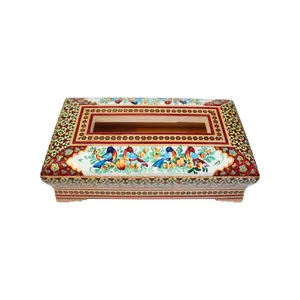 جعبه دستمال کاغذی خاتم کاری مدل گل و مرغ 02 