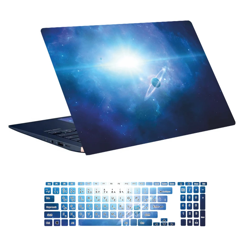 استیکر لپ تاپ توییجین و موییجین طرح Space کد 128 مناسب برای لپ تاپ 15.6 اینچ به همراه برچسب حروف فارسی کیبورد 