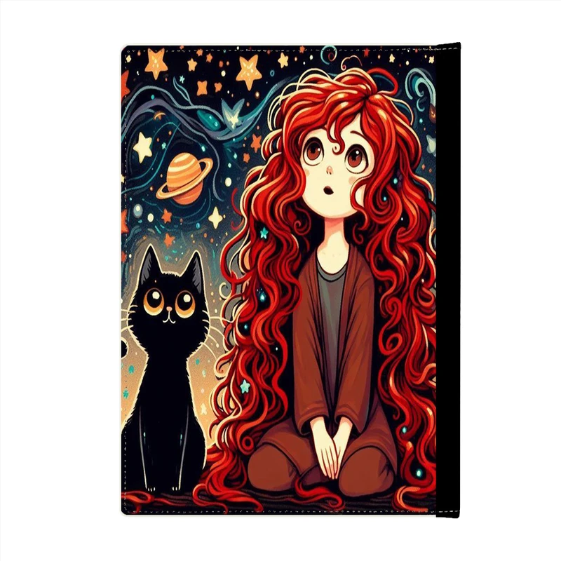 کلاسور پاد آفرین مدل فانتزی طرح گربه و دختر مو فرفری کد p547