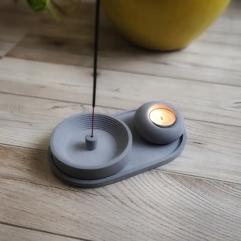 ست 3 تکه جاعودی و جا شمعی بتنی مدل S_15