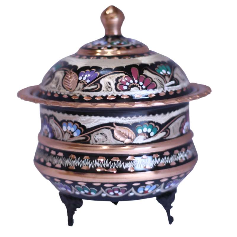 قندان میناکاری مسی طرح سه پایه درب دار کد 088