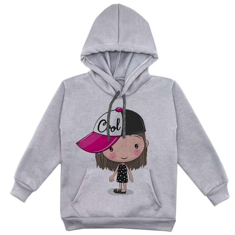 هودی دخترانه مدل دخترک F40 رنگ طوسی