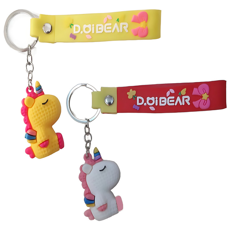 جاکلیدی دخترانه مدل سیلیکونی یونیکورن اسب تک شاخ طرح عروسکی مجموعه 2 عددی